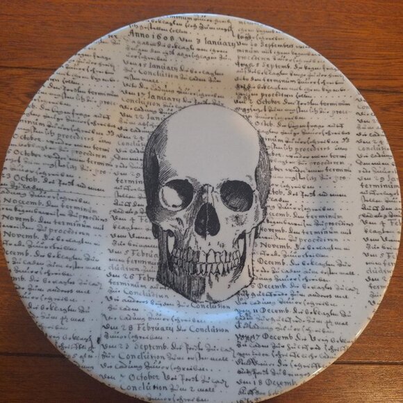 Skeleton Skull Heads Royal Stafford Dinner Serving Plates Dishes-BNWOT - Picture 1 of 2